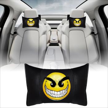 Auto Nackenkissen 20x30cm Nackenpolster Leder Schwarz mit Druck Design Smiley